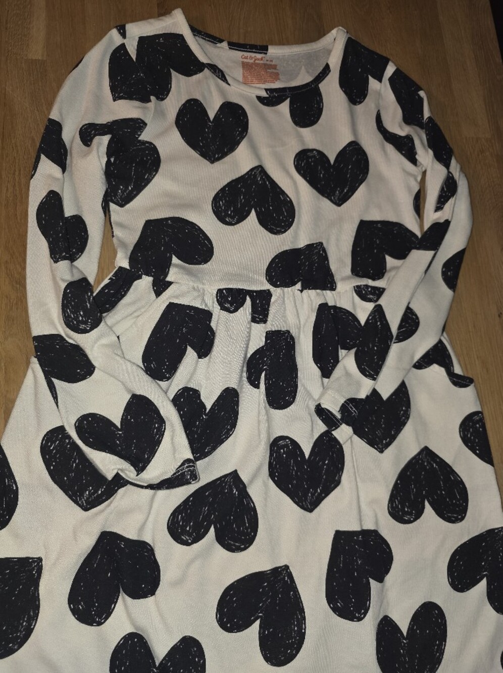 Cat & Jack White Longsleeve Dress with Black Hearts Medium (8) NWOT